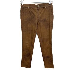 Chico's Pants Slim Stretch Vegan Suede Pull Up High Rise Brown Women Sz 0.5 P*
